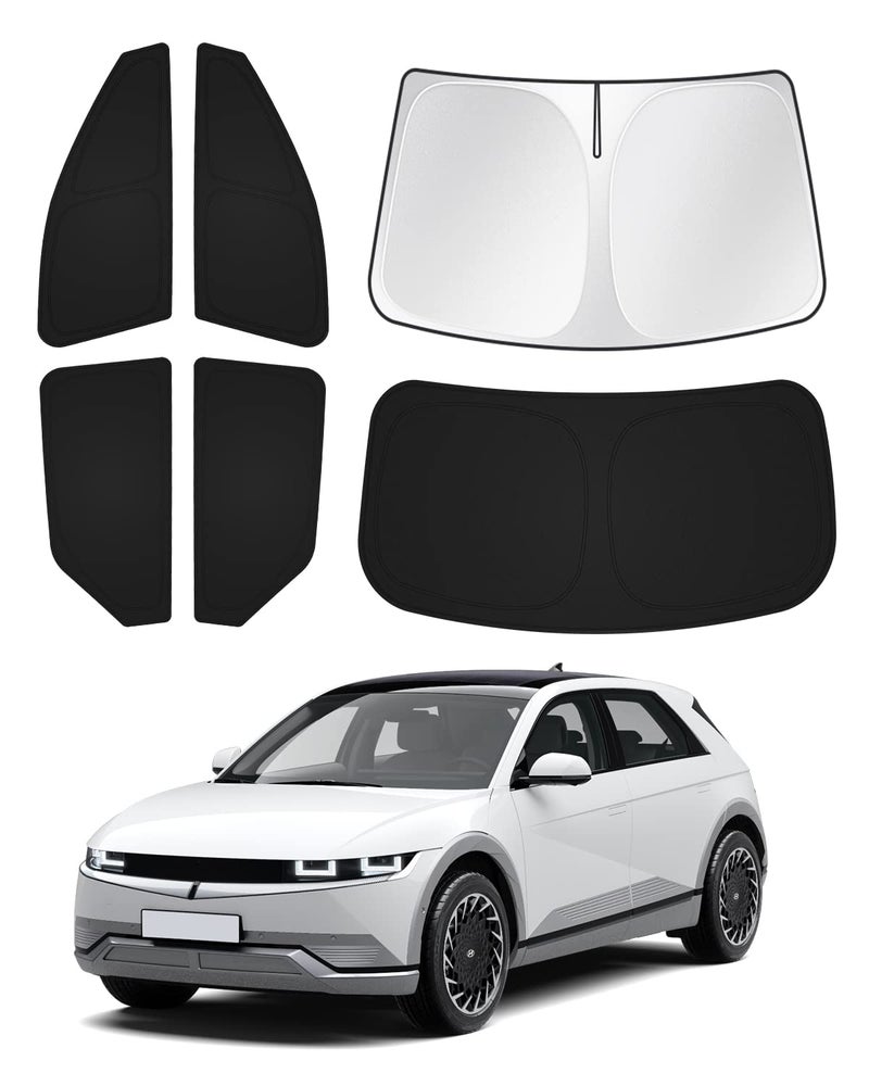 Canvcle Windshield Sun Shade for Hyundai Ioniq 5 2022-2024 2025 Ioniq 5 Accessories Sunshade Side Rear Window Shade Cover Sun Visor Shield Privacy Protection Keep Vehicle Cool Black 6PCS - Image 1